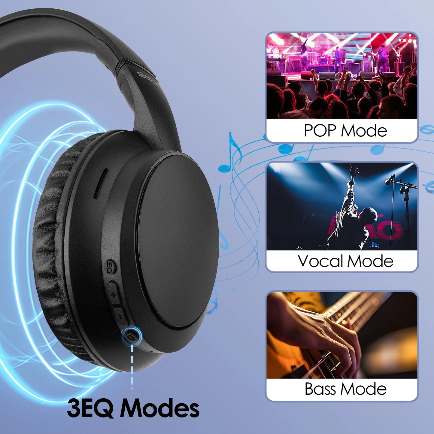 Siindoo JH-820 Wireless Bluetooth Headphones, 60H Playtime,3 EQ Sound Modes,Newest Foldable Lightweight BT 5.4 for Travel Study