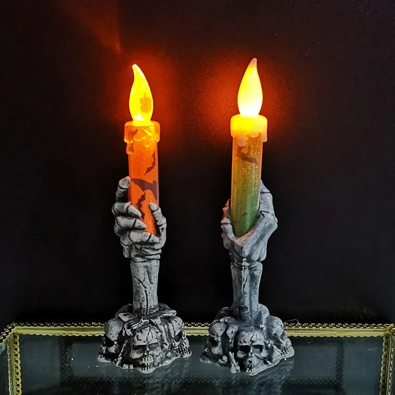 Halloween Decoration Ghost Festival Atmosphere Layout Props Plastic Ghost Hand Skeleton Light LED Luminous Candle Light