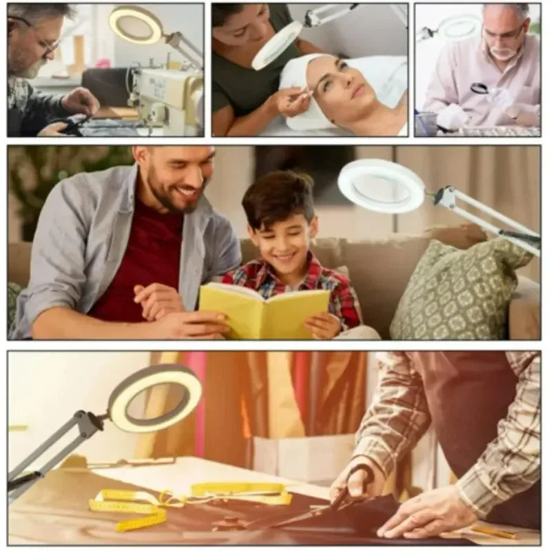 72LED Illuminated Magnifier 8X/10X - USB 3 Color LED Magnifying Glass Desk Lamp for Soldering Repair