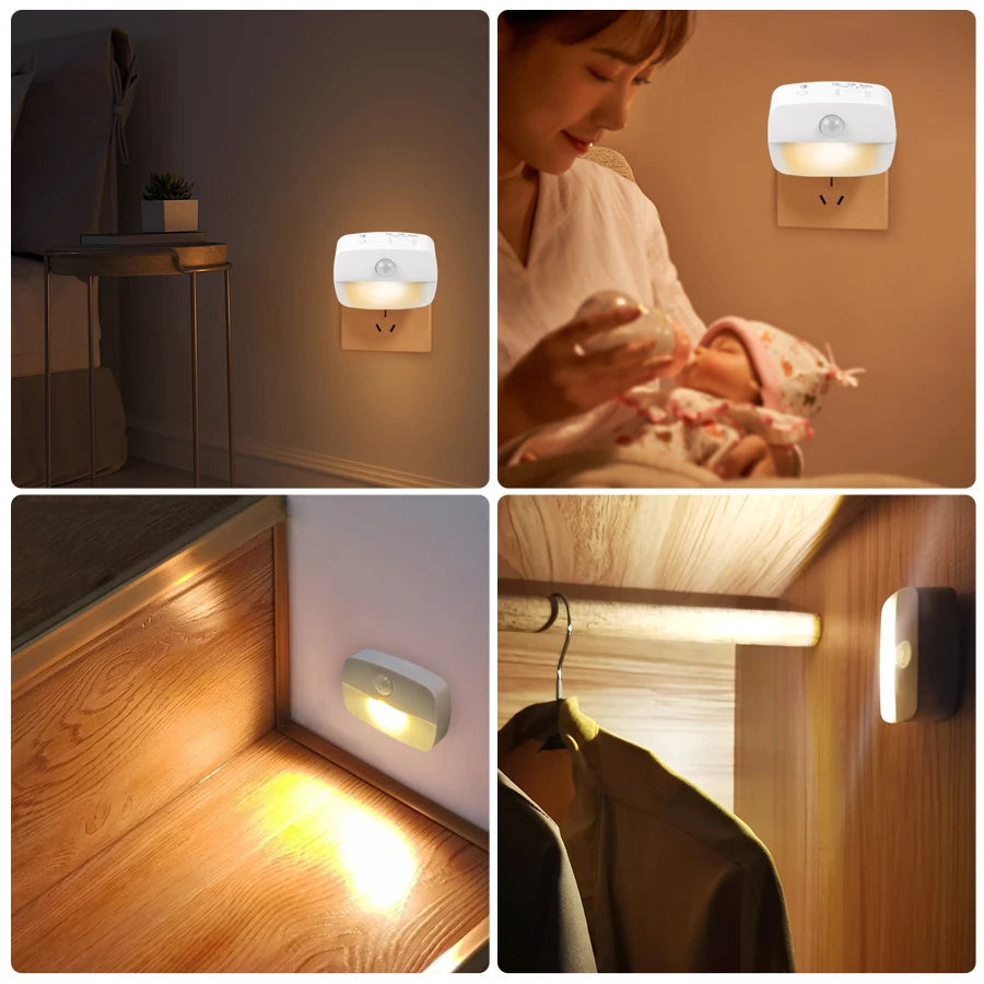 Wireless LED Motion Sensor Night Light - Plug In Auto Detector for Bedroom Staircase Closet 220V