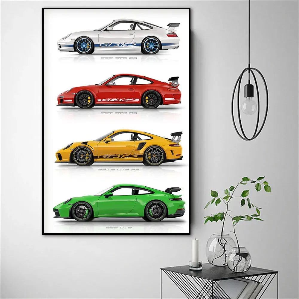 911 GT3 RS Car Generation Supercar Poster Canvsa Print Painting Home Decor Wall Art Decoration Gift For Car Lover Frameless