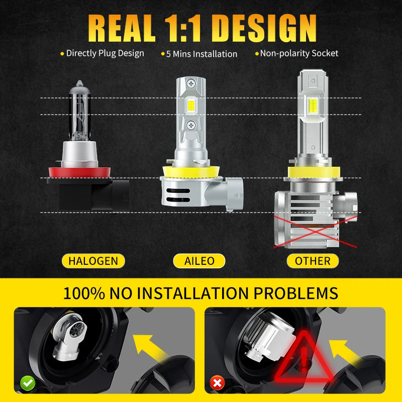 AILEO 2 PCS H11 LED Canbus H8 H9 H7 H4 HI/LO Beam 9005 9006 LED Car Headlight Bulb 30000LM Super Bright 6000K Turbo Fog Lamps