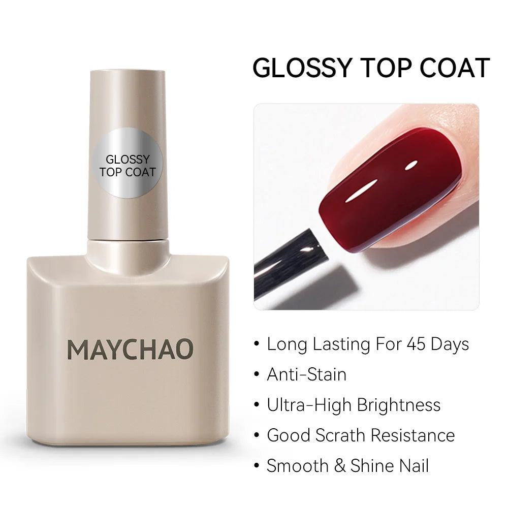 MAYCHAO Nail Gel Polish No Wipe Top Coat Base Coat Primer UV LED 12ml Enhancer Varnish Soak Off Semi Permanent Nail Art Varnish