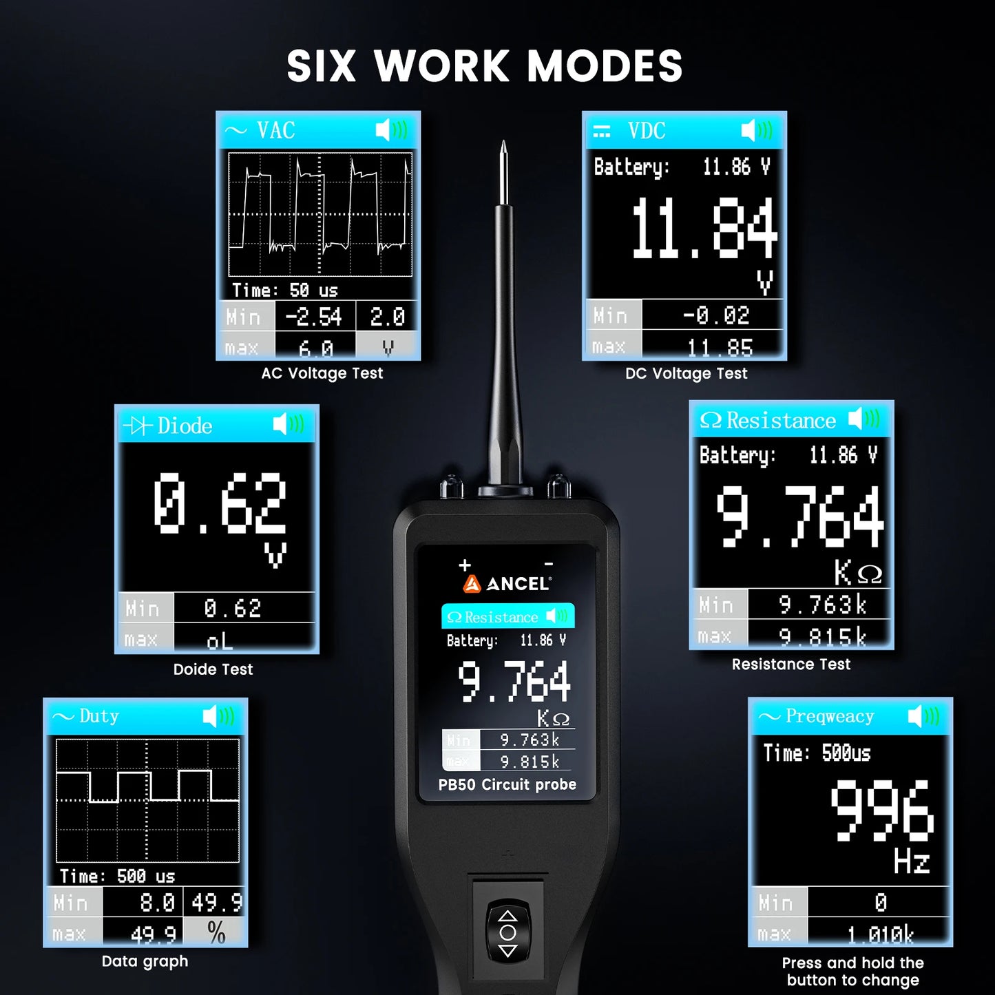 Ancel PB50 Car Circuit Tester Inspection Tool 12V 24V Automotive Power Circuit Probe Kit Electrical System Mechanical Works Tool