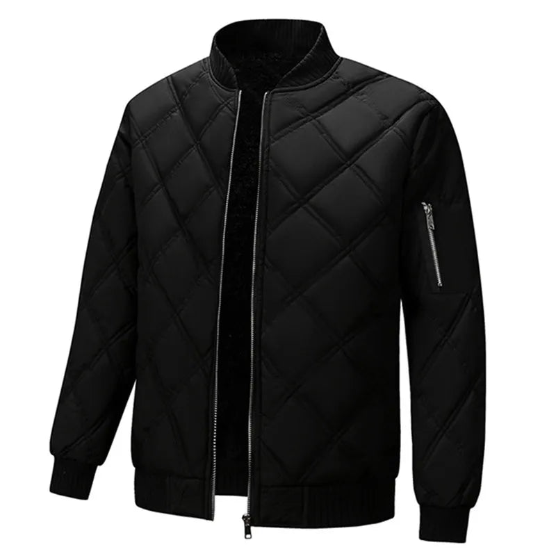 Winter Men's Stand Collar Jacket Fleece Thick Warm Casual Coats Male Fashion Bomber Outwear Solid Zipper Jackets Men Clothing