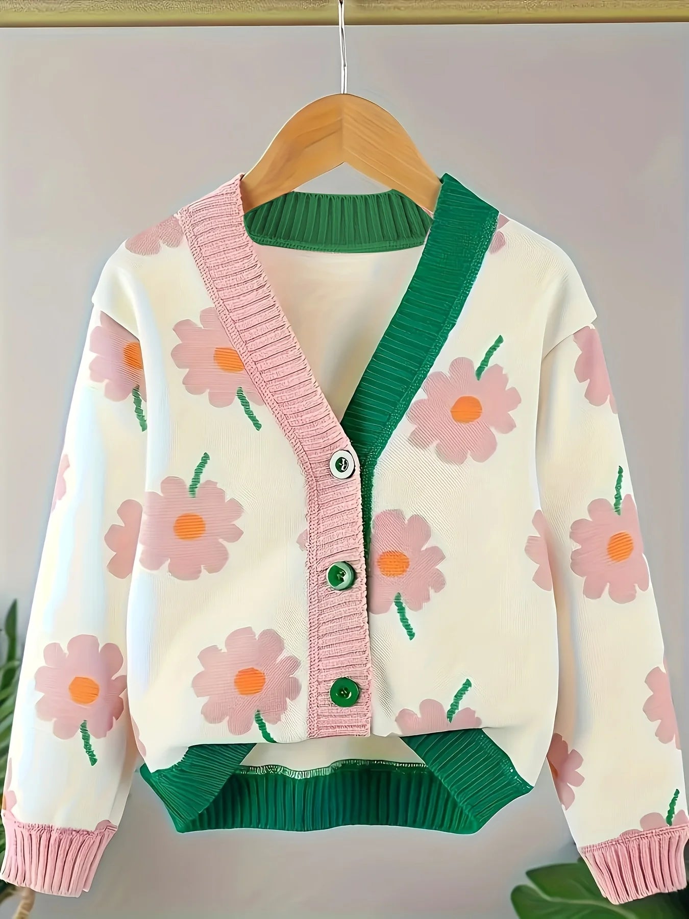 Girls Cardigan Sweater Autumn - Children's Fashionable Floral Jacket Korean Style Casual Top