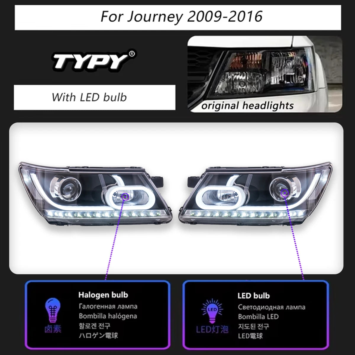 Car headlights For Dodge Journey Headlight 2009-2016 LED Projetor head Lamp Daytime Running Light Automotive Accessories