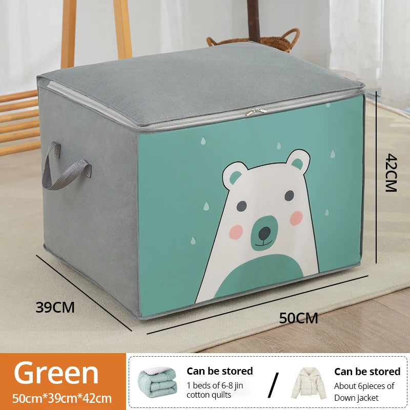 Large Capacity Clothes Storage Bag Organizer - Foldable with Reinforced Handle & Zipper for Blankets Bedding