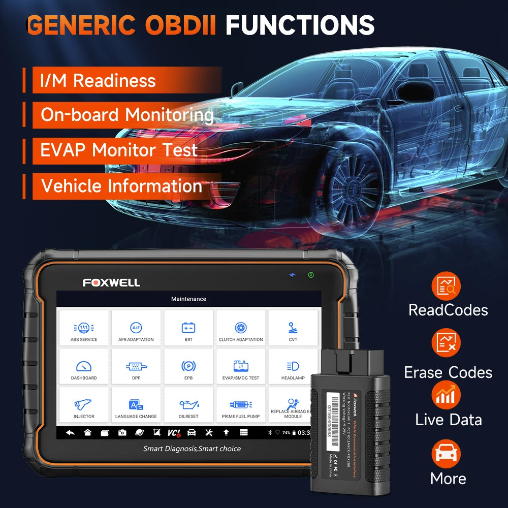 FOXWELL GT60 OBD2 Diagnostic Tool Full System Active Test Car Code Reader 24 Reset Service Professional OBD 2 Automotive Scanner