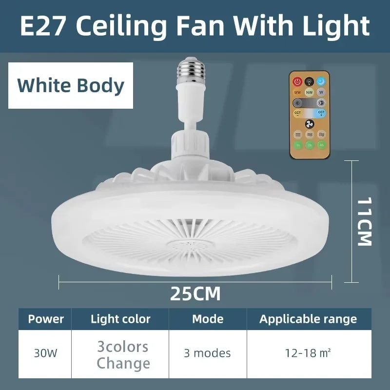 Timed Fan Lamp E27 Led Ceiling Fan Lights for Living Room Remote Control Dimming 3 Colors Kitchen Lamp 3-Speed Drone Fan Lamps