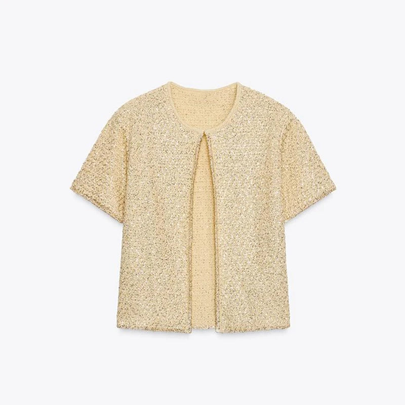 Casual Knit Cardigan 2 Pieces Women Loose O Neck Short Sleeves One Button Sweater Female 2025 Summer Fashion Chic Solid Knitwear