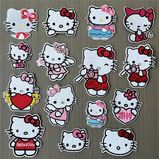 7/15Pcs Hello Kitty Cartoon KT Cat Series For Child Clothes Iron on Embroidered Patches Sew DIY Coat Jeans Applique Sticker