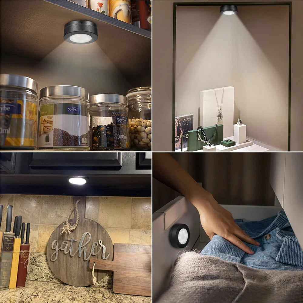 Round LED Cabinet Closet Light CCT Under Furniture Dimmable Lamps Battery Powered Night Bedroom Wardrobe Lighting Remote Control