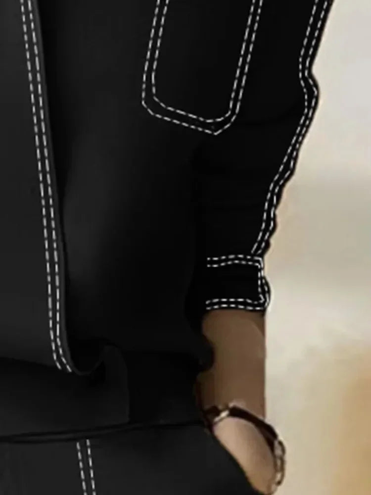 Lemongor Office Lady Commute Suits 2025 New Autumn Long Sleeve Split-Joint V-Neck Cardigan Tops & High Waist Loose Casual Pants