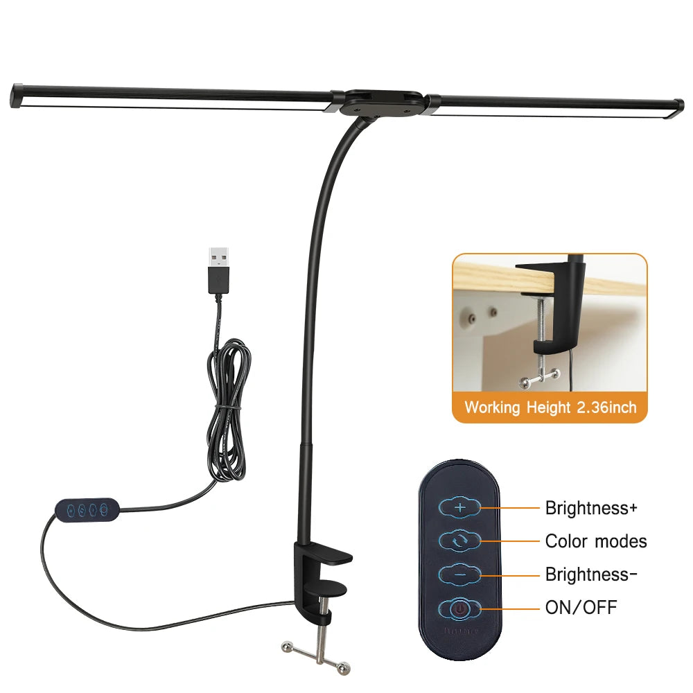 LED Desk Lamp with Clamp Swing Arm Desk Lamps Eye-Caring Dimmable Desk Light with 3 Color Modes and 10 Dimmable led Table lights