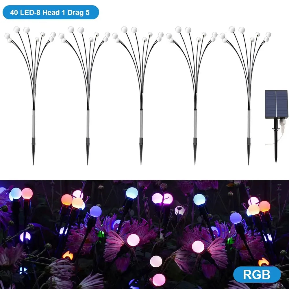 Firefly Garden Solar Lights 8LED 10LED 40LED Outdoor Waterproof RGB Warm White Swaying Decorative Lamps for Yard Patio Landscape