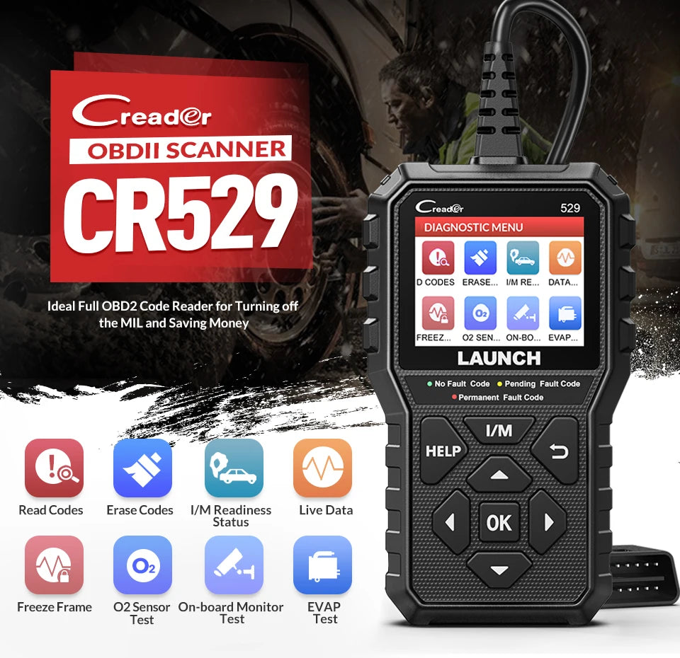 LAUNCH CR529 OBD2 Scanner Creader 529 Automotive Diagnostic Tools OBDII Code Reader Car Diagnost Auto Scan Tools Engine Check
