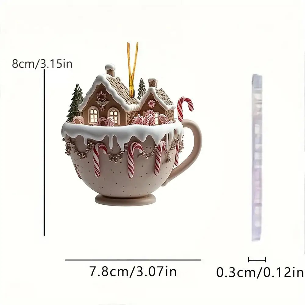 Christmas Coffee Cup Ornaments - Hot Cocoa Mug Tree Hanging Xmas Navidad 2025 Party Decor