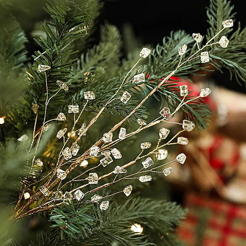 Christmas Tree Glitter Stems - Golden Berry Stem Ornaments for Wreath Crafts Holiday Decor