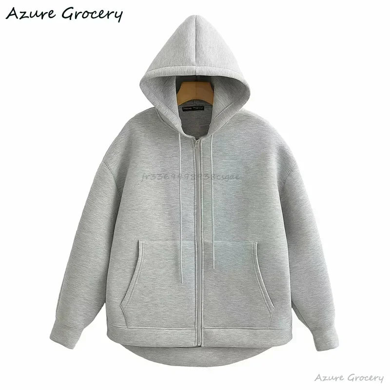 Women's Winter Vintage Zipper Hoodies Sweatshirts Fashion Long Sleeve Streetwear Parkas Female Outerwear Korean Popular Clothes