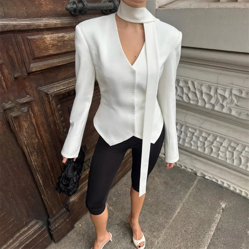 Tuularose Stripe Tailored Coat For Women Lace Up V Neck Long Sleeves Coat Female Fashion Elegant High-End Formal Tailored Coat