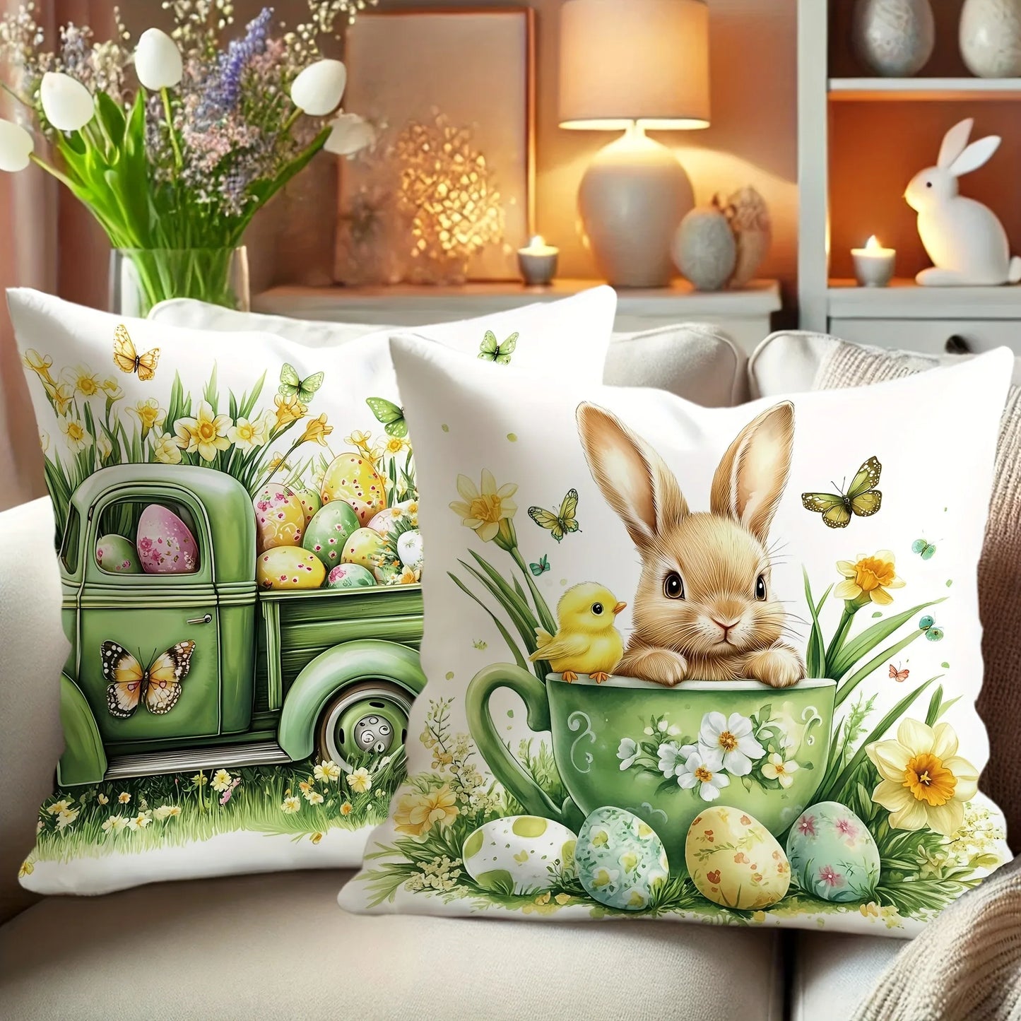 Easter Pattern Home Decor Pillow Cover Bedroom Living Room Sofa Decoration Polyester Cushion Cover with Zipper