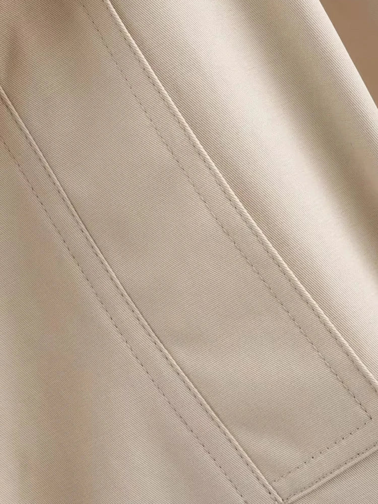 Double Breasted Crop Trench Coat for Women Fashion Belt Long Sleeve Lapel Collar Chic Outerwear Female Tops