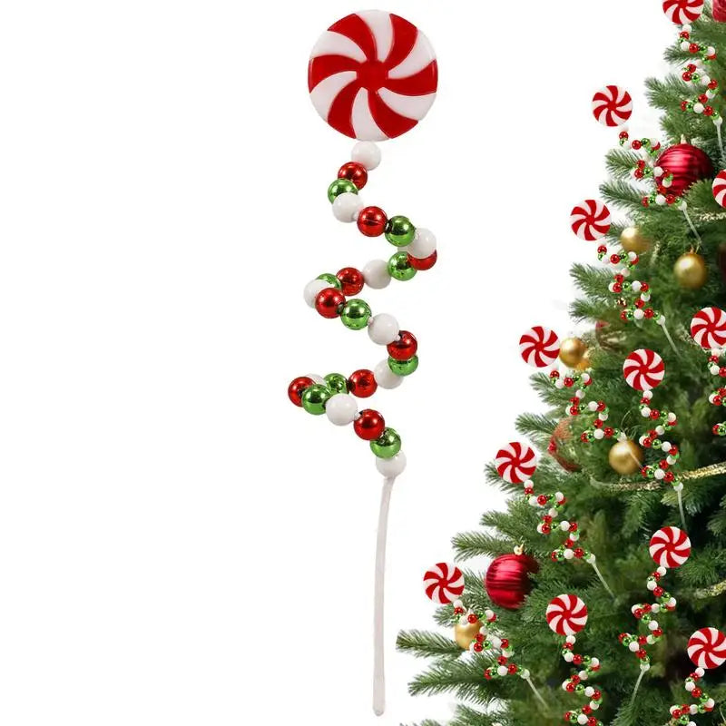 Christmas Candy Cane Decorations - Red White Lollipop Curved Candy Tree Stems Picks