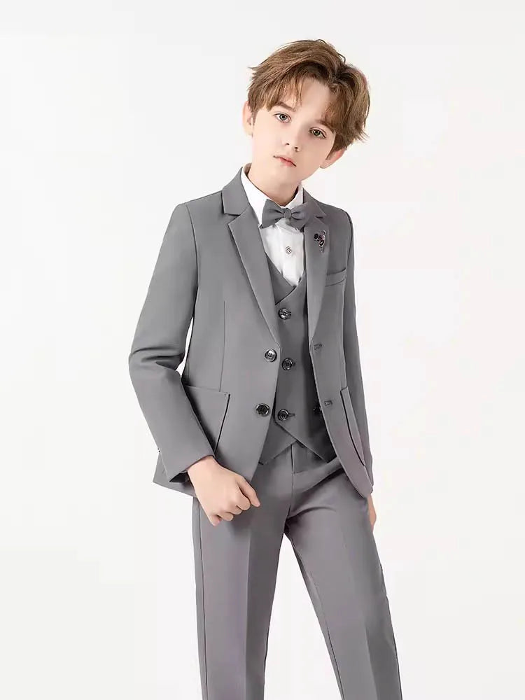 5 Pieces Children Jacket Vest Pants Bowtie Brooch Photograph Suit Boys Host Piano Dress Gentle Kids Easter Performance Costume