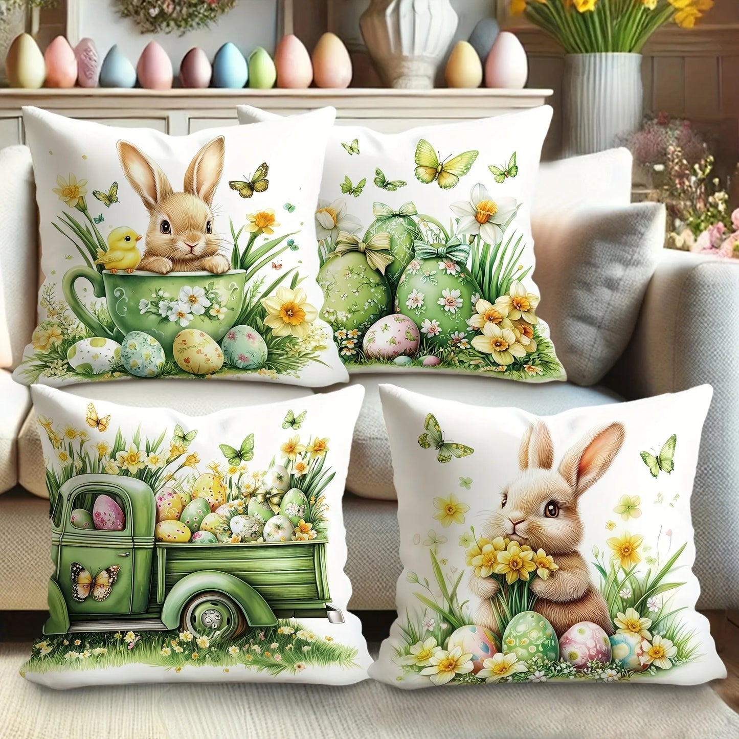 Easter Pattern Home Decor Pillow Cover Bedroom Living Room Sofa Decoration Polyester Cushion Cover with Zipper