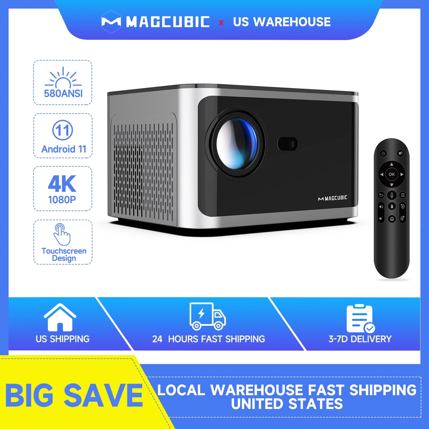 Magcubic HY350 Pro 580ANSI Projector Android 11 4K 1080P Wifi6 Voice Control Allwinner H713 Electronic Focus BT 5.0 Home Cinema