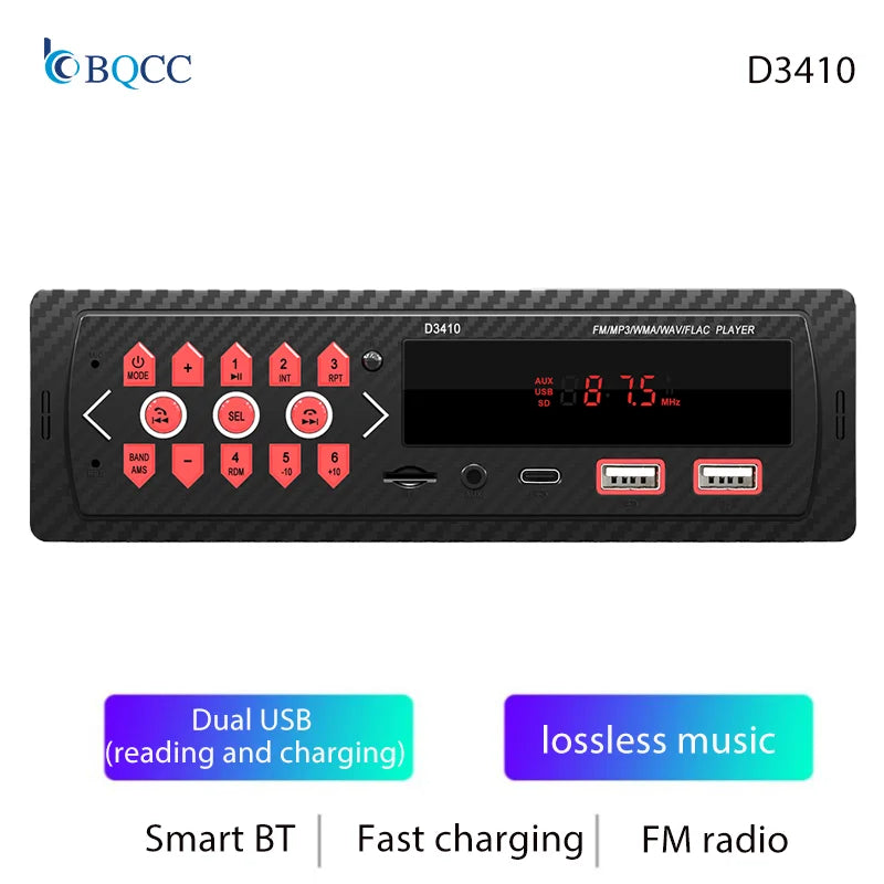 BQCC 1Din MP3 Autoradio FM USB TF AUX Input Stereo Radio Bluetooth Power Protect 7 color lights Dual USB Multimedia Car Audio