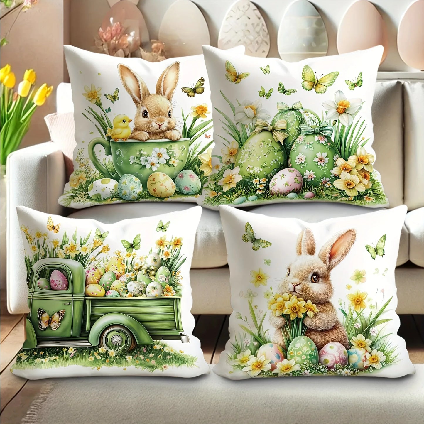 Easter Pattern Home Decor Pillow Cover Bedroom Living Room Sofa Decoration Polyester Cushion Cover with Zipper