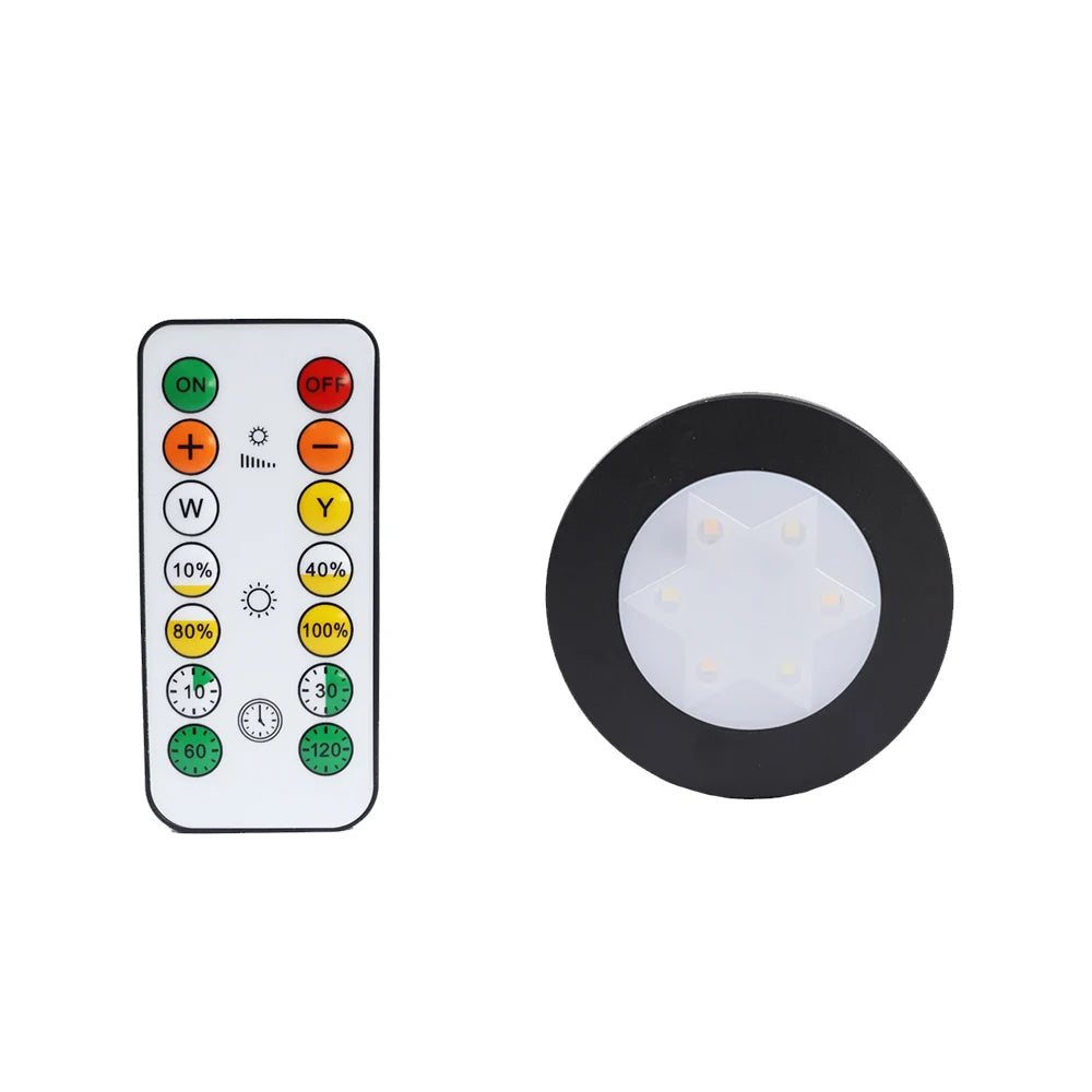 Round LED Cabinet Closet Light CCT Under Furniture Dimmable Lamps Battery Powered Night Bedroom Wardrobe Lighting Remote Control