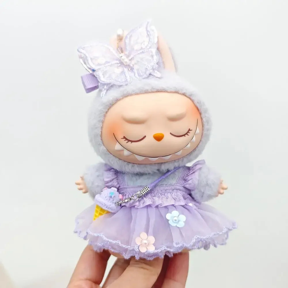 Labubu Doll Dress Purple Butterfly Fairy Skirt Cardigan 17cm Plush Doll Dress Replacement For Labubu v1/v2 Idol Doll