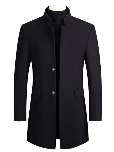 Medium-Length Woolen Overcoat Stand Collar Business English Gentleman's Jacket Trendy Italian Style Casual Scene Regular Type