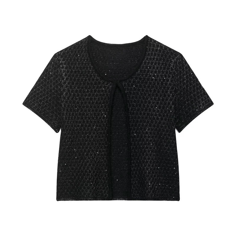 Casual Knit Cardigan 2 Pieces Women Loose O Neck Short Sleeves One Button Sweater Female 2025 Summer Fashion Chic Solid Knitwear