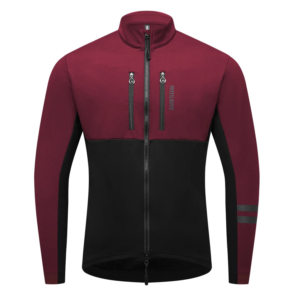 WOSAWE Men Cycling Jacket Autumn Winter Coats Thermal Fleece Windproof Bicycle Clothing Motorcycle Jackets with 2 way YKK Zipper