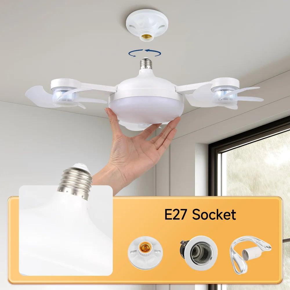 Timed Fan Lamp E27 Led Ceiling Fan Lights for Living Room Remote Control Dimming 3 Colors Kitchen Lamp 3-Speed Drone Fan Lamps