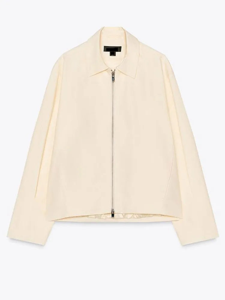 Spring Casual Women's Jackets Lapel Full Sleeves Zippers Loose Female Coat 2025 Street Fashion All-match Minimalism Lady Outwear