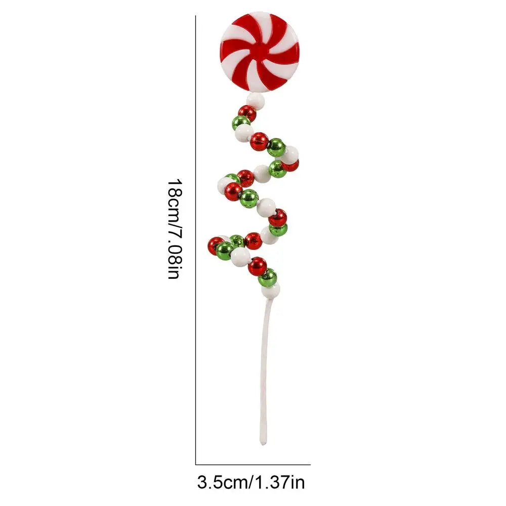 Christmas Candy Cane Decorations - Red White Lollipop Curved Candy Tree Stems Picks