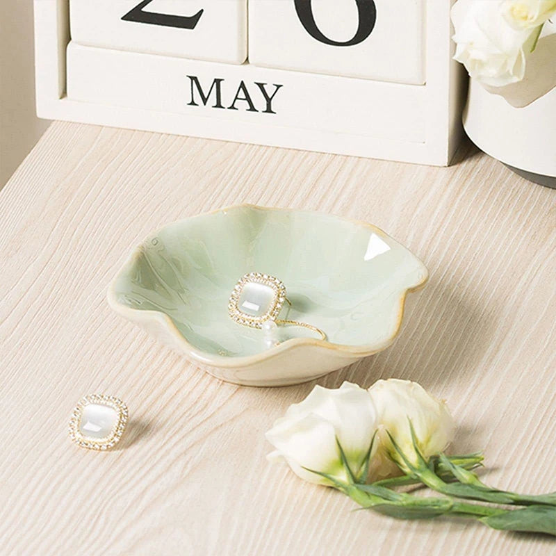 Lotus Jewelry Tray Ring Ceramic Dish - Mini Key Bowl Cute Trinket Holder for Woman Home Decor