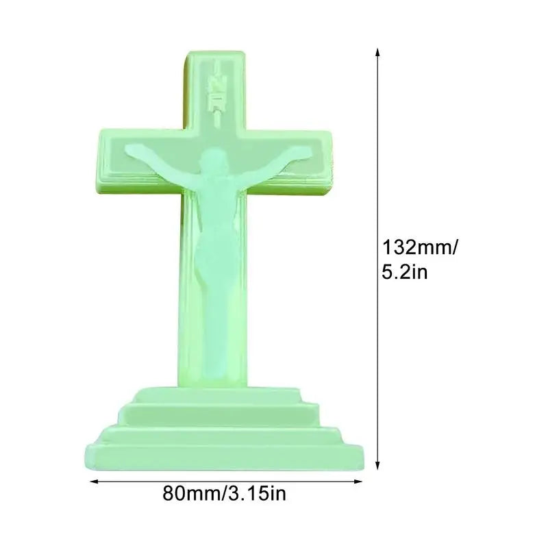 Luminous Church Crucifix Figurine - Glow in Dark Jesus Christ Stand Cross Wall Decoration