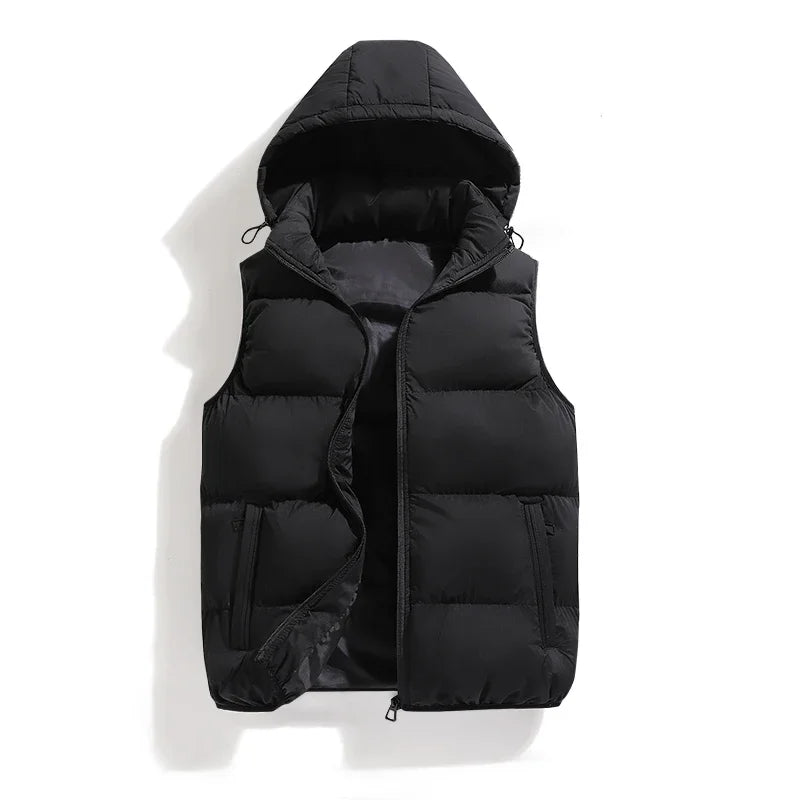 Male Solid Color Autumn Winter Warm Vests Sleeveless Men's Cotton Hooded Best Sellers Puffer Vest Men's Loose Casual Jacket