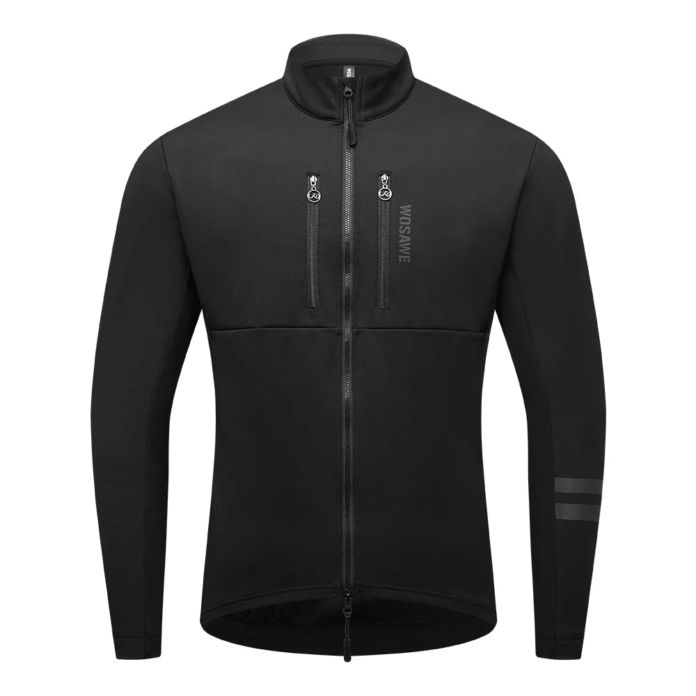 WOSAWE Men Cycling Jacket Autumn Winter Coats Thermal Fleece Windproof Bicycle Clothing Motorcycle Jackets with 2 way YKK Zipper