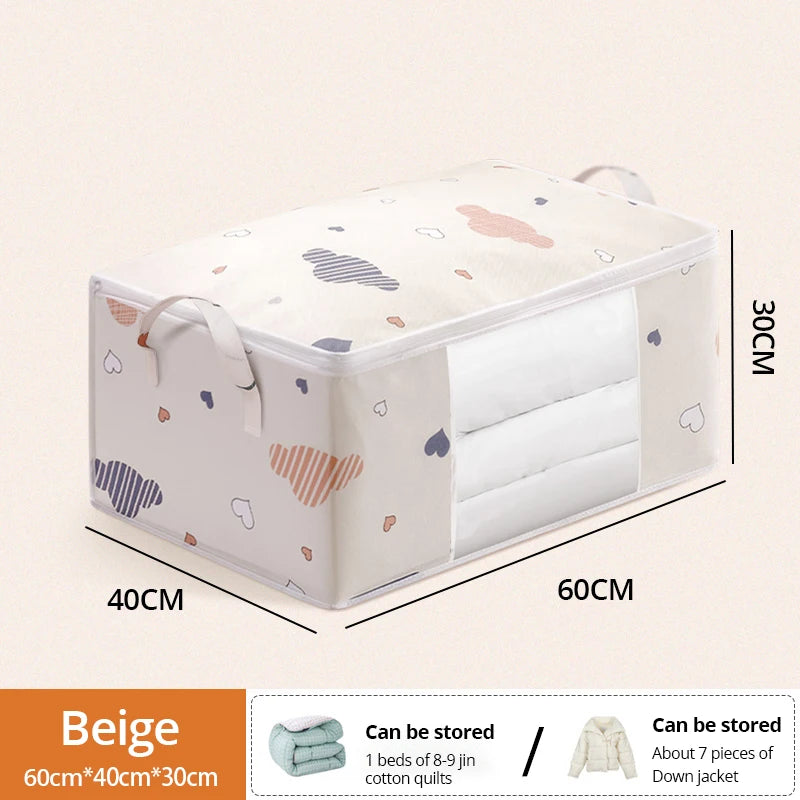 Large Capacity Clothes Storage Bag Organizer - Foldable with Reinforced Handle & Zipper for Blankets Bedding