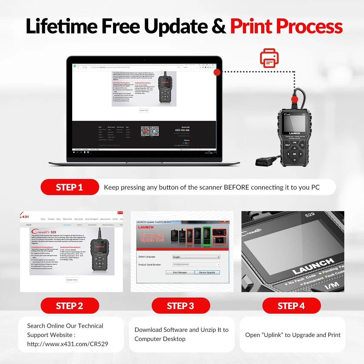 LAUNCH CR529 OBD2 Scanner Creader 529 Automotive Diagnostic Tools OBDII Code Reader Car Diagnost Auto Scan Tools Engine Check