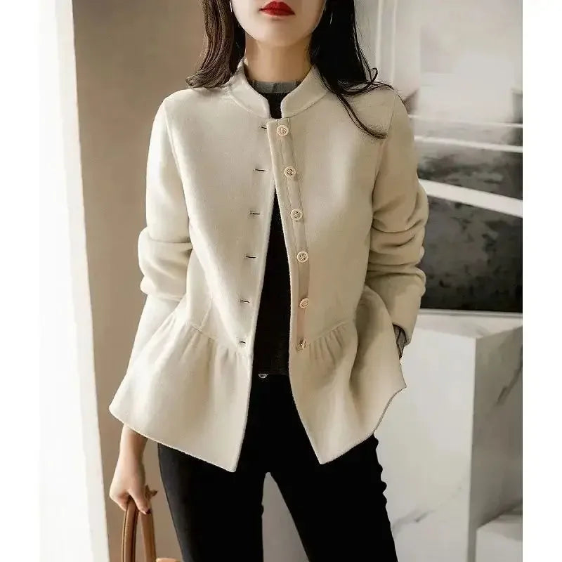 Ladies Jackets Slim Fit New In Half Short Medium High Quality Women's Wool & Blends Coat Long Sleeve Hot Luxury Single Elegant