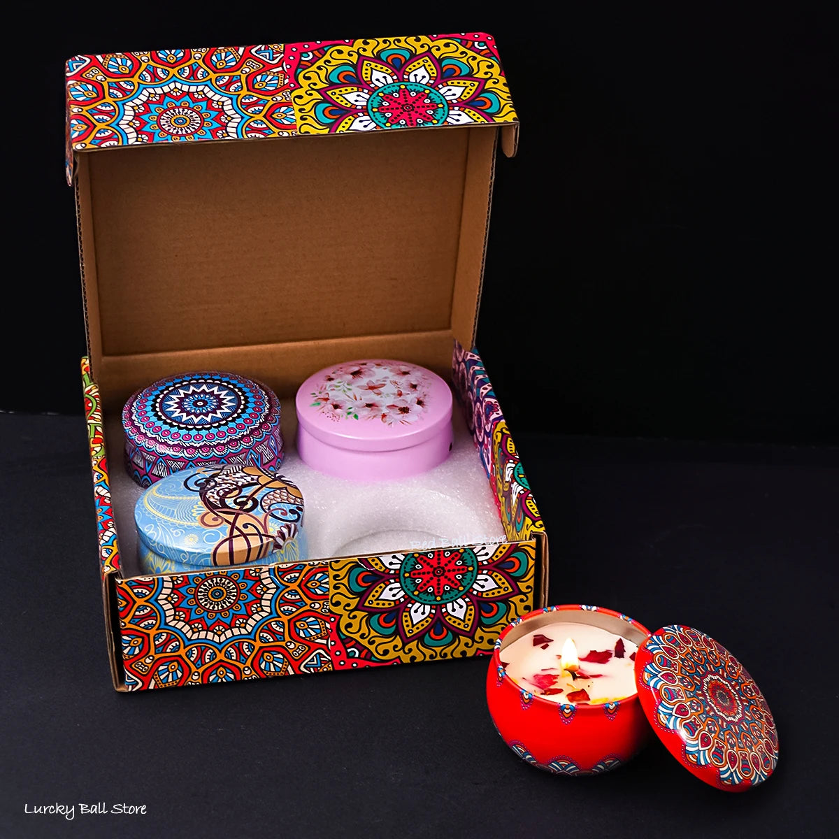 4Pcs Scented Candle Set Gift - Islamic Arabian Patterns Fragrance Jar Smokeless Romantic Incense Candles