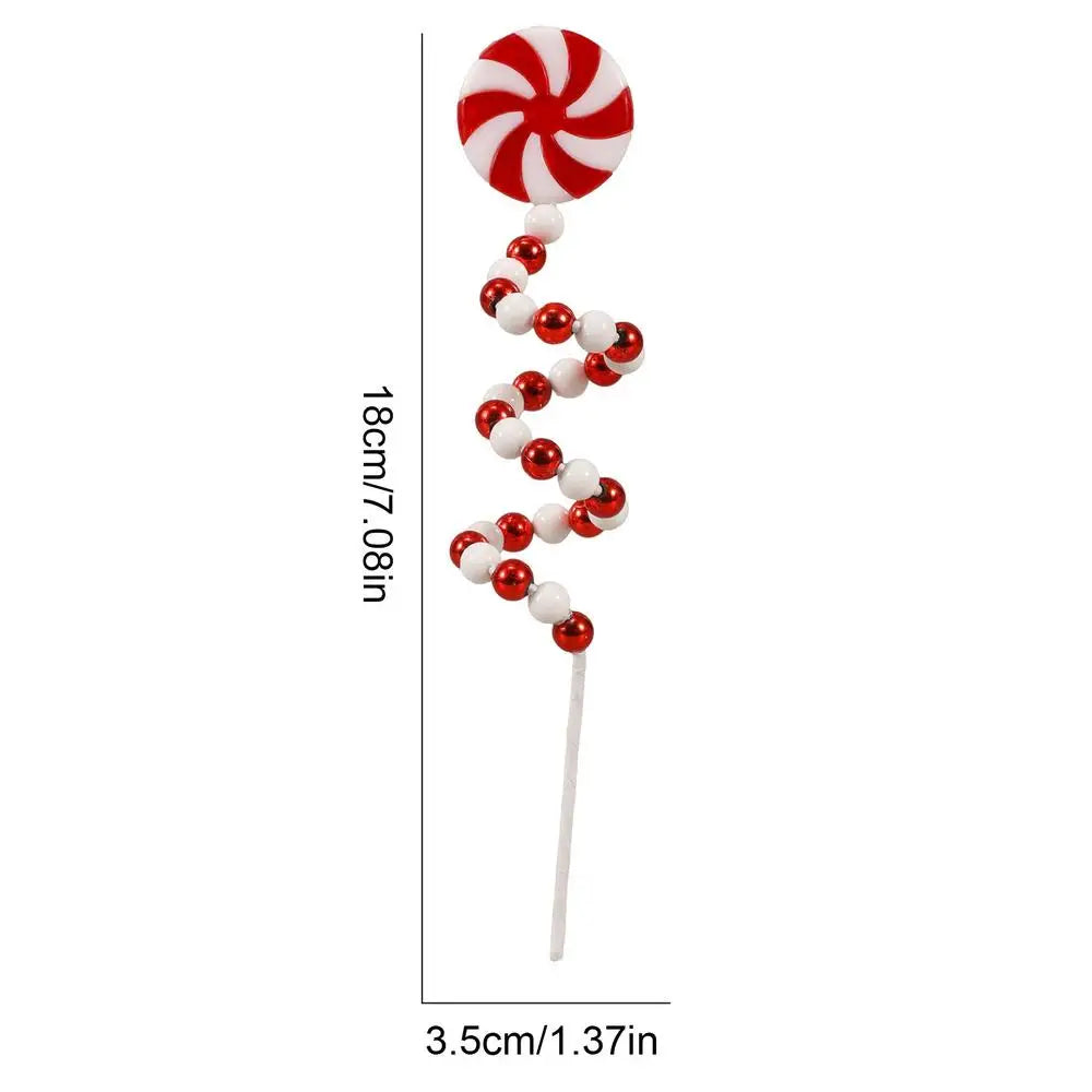 Christmas Candy Cane Decorations - Red White Lollipop Curved Candy Tree Stems Picks